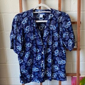 Vintage Navy Floral Short Sleeve Button Up